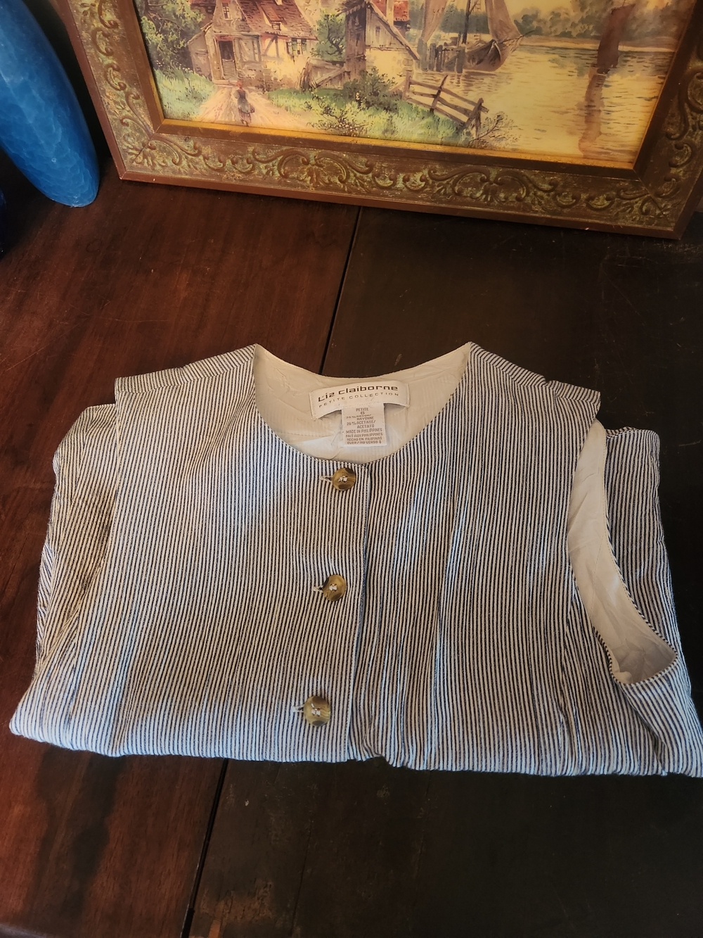 Liz Claiborne Blue & White Pinstripe Vest Top